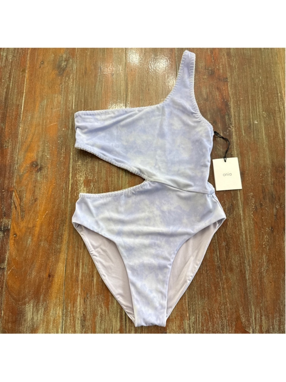 Onia Maya One Piece Swimsuit Lavender Blue Tie Dye One Shoulder Cutout Small NWT